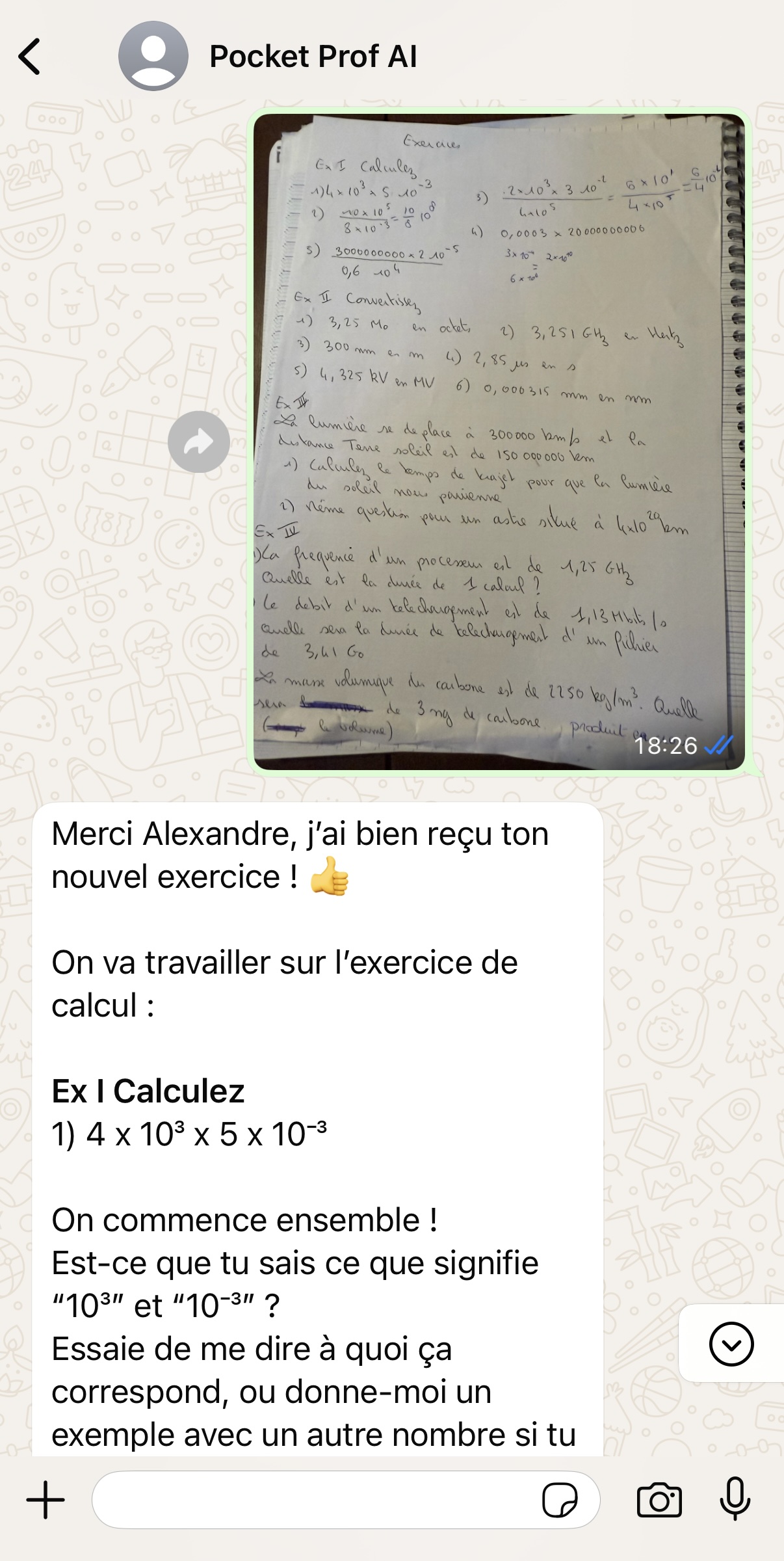 Exemple de conversation avec PocketProf - Équations